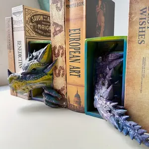 Gothic Style Resin Dragon Bookend Set, American Home Shelf Decor, Book Lover Collection Desktop Ornament, Two-Piece Book Stand