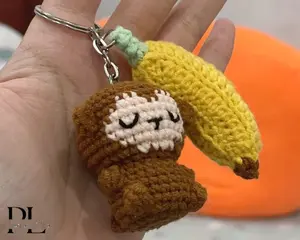 Loopy Puff - Crochet Monkey With Banana Keychain, Amigurumi Monkey, Crochet Baby Monkey Plush Toy Keychain, Monkey Stuffed Animal, Monkey Cute Gifts