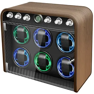 Watch Winder for Automatic Watches, Watch Winders Box 6 Slot for Rolex,Silent Motor, 4 Rotation Mode Setting,Built-in led Lights,Gift for Man