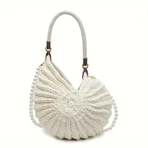Handwoven Shell Shape Bohemian Vibe Tote Bag with Chain Strap - Large Waterproof Women's Summer Beach Bag, Casual Wear Durable Stylish Handbag,summervibes
