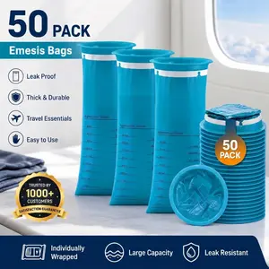 50 Pack Throw Up Bags Disposable, Portable Emesis Vomit Bags Disposable, 1000ml Barf Puke Nausea Bag, for Motion Sickness Aircraft Car Travel Adults
