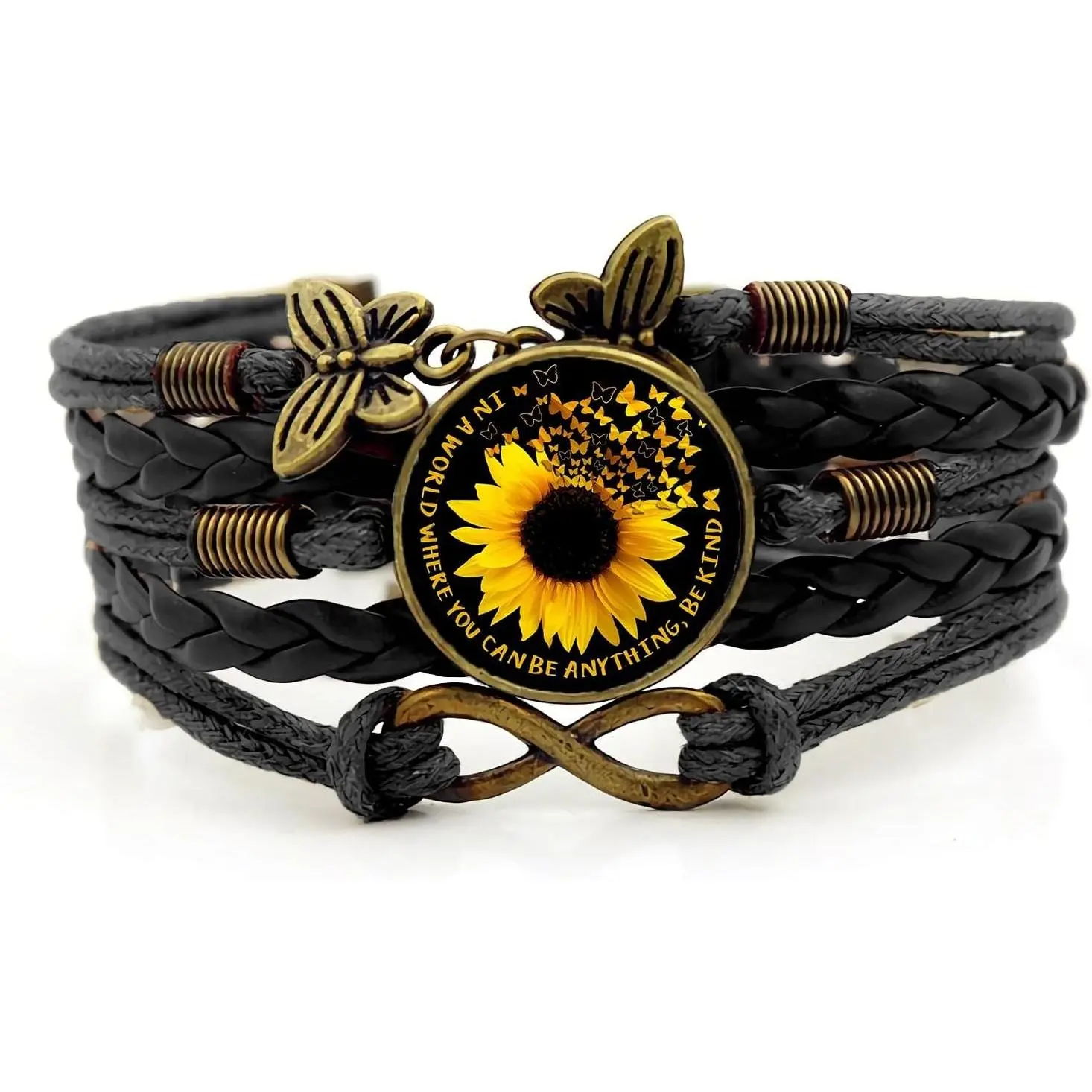 Boho Sunflower Gifts Sunflower Leather Bohemian Bracelet Birthday Gifts for Women Teens Granddaughter Wife Daughter Mom Friendship Bracelets for Her