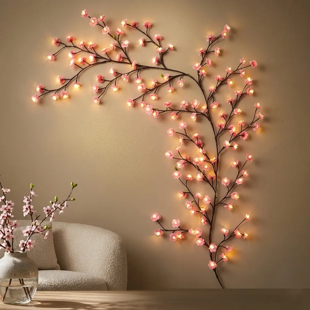 96-LED Cherry Blossom Vine String Lights, USB-Powered with Remote Control Cherry Blossom Vine Decorative Lights with 8 Lighting Modes Ideal for Wall Decor, Room Decor, Patio/Porch Decor Perfect for Valentine's Day, Easter Fairy Lights Proposal Indoor Use