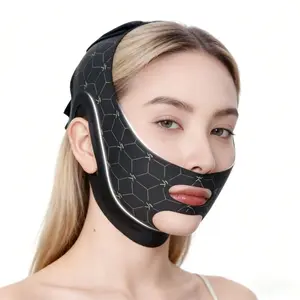 Double chin reducer adjustable facial shaping belt, facial lifting belt, mandibular shaping machine, reusable chin belt for men and women, V-shaped facial lifting mask, black