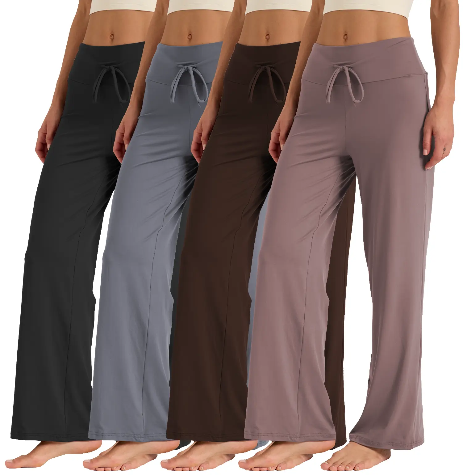 4 Pack Women's Wide Leg Pants - Soft High Waist Pajamas, Elastic Waistband Flowy Casual Basic Palazzo Pants for Home, Travel & Daily Comfort Womenswear