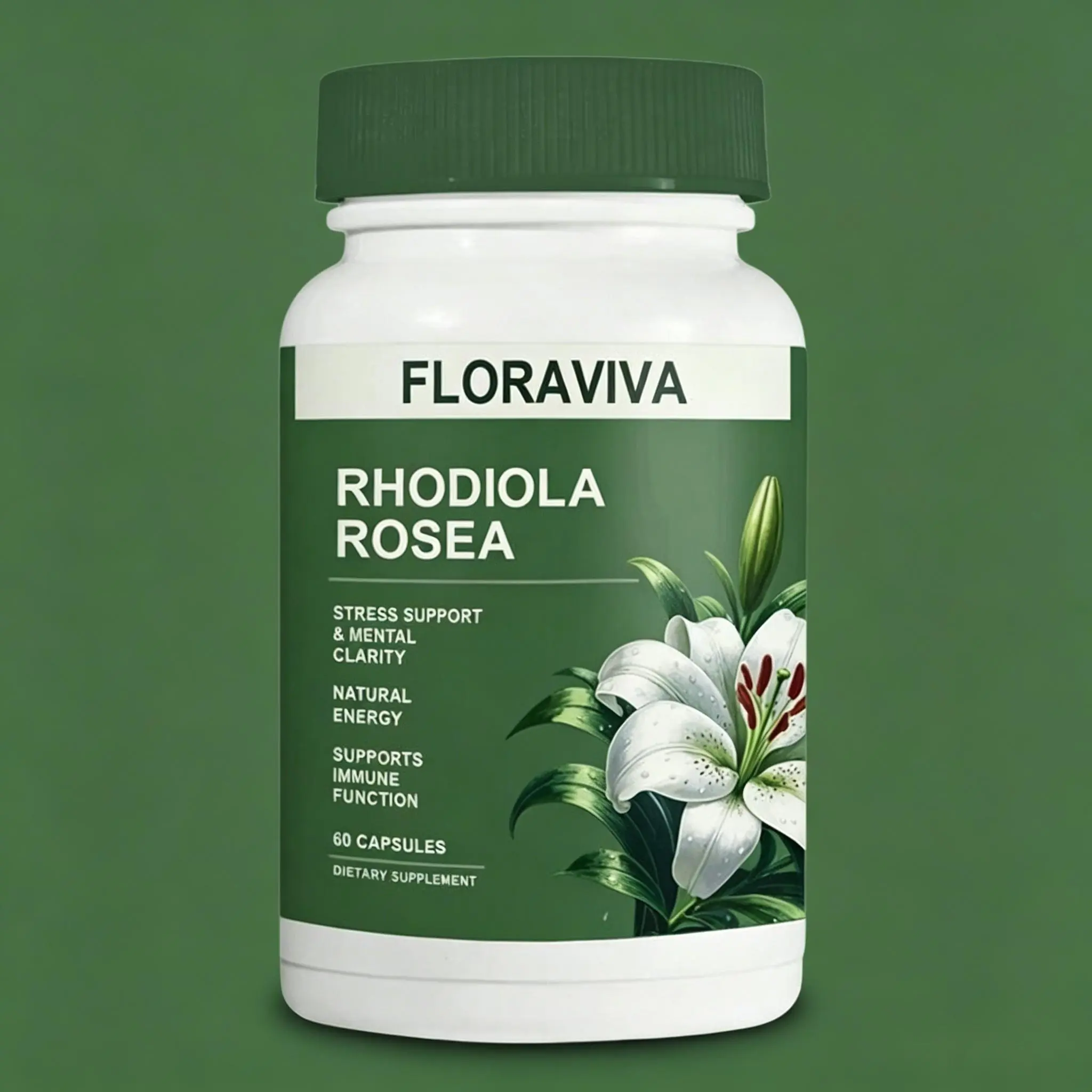 Floraviva Rhodiola Rosea Capsules 500mg - Natural Adaptogen Supplement for Stress Support, Mental Focus & Energy - Non-GMO (60 Capsules)