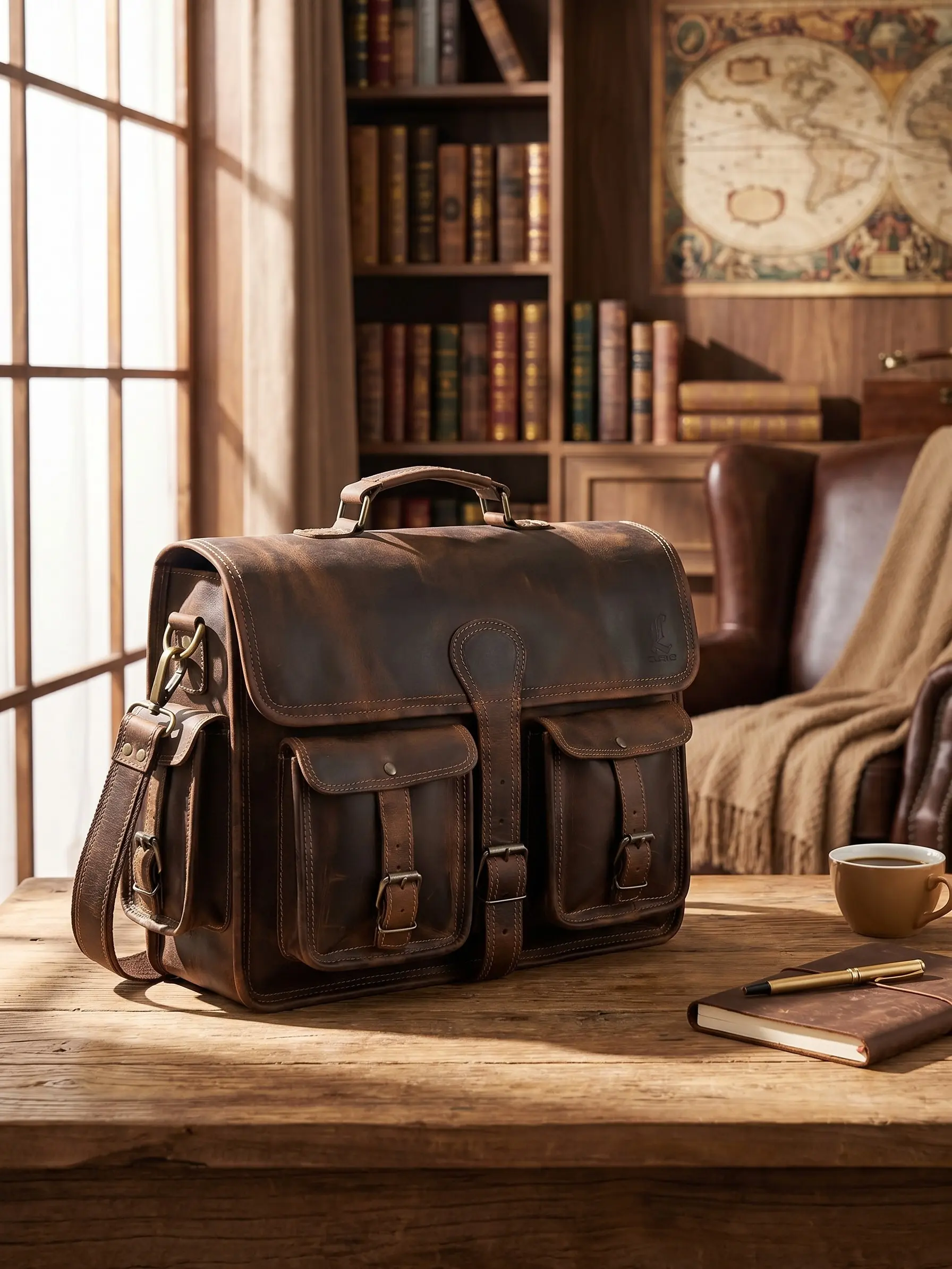 Cuero Leather Briefcase for Men & Women - Vintage 18in Office Work Bag with Zipper Pockets, Shoulder Strap, Crossbody Satchel Design for Father's Day, Graduations, Travel & Laptop Carry