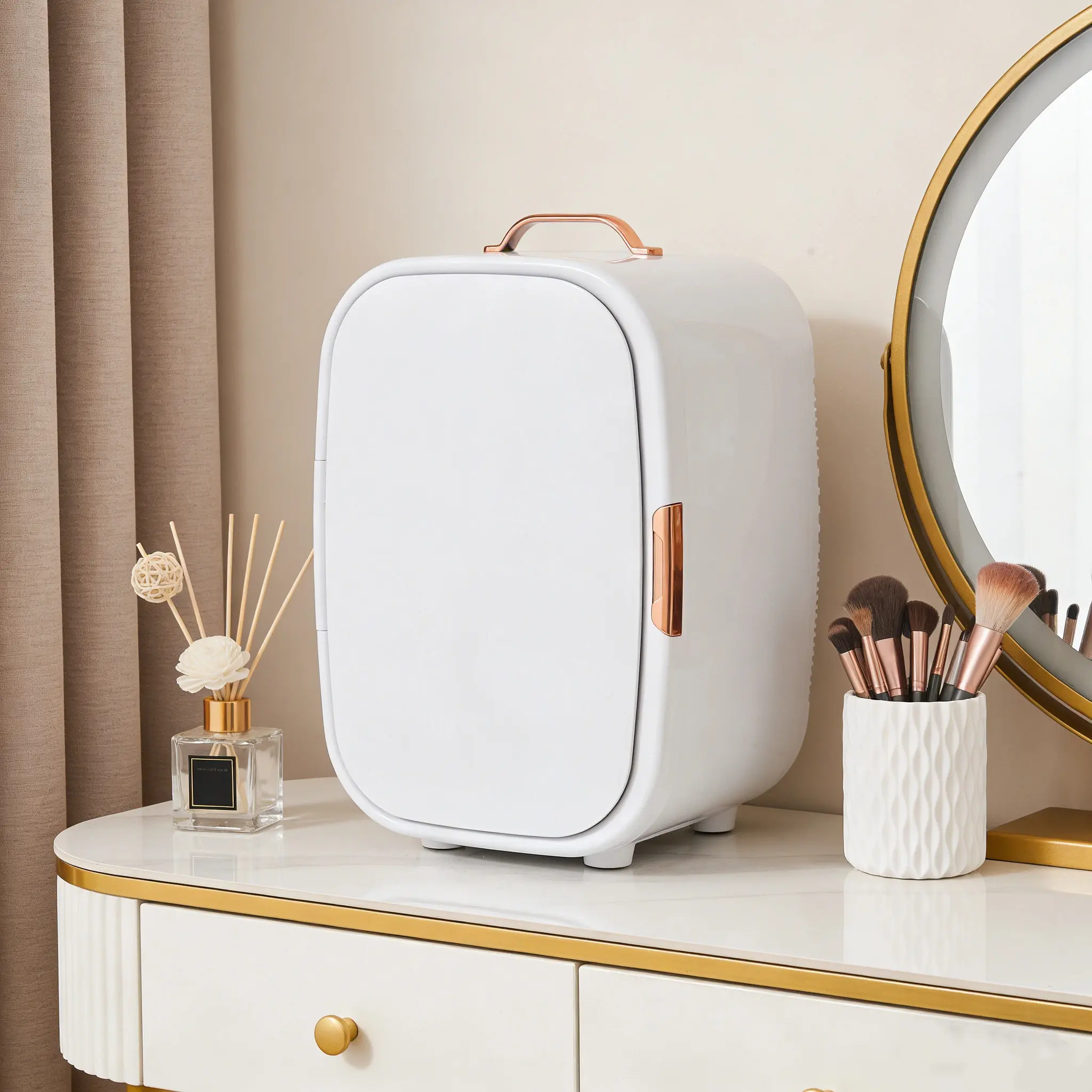 CNCEST 12.68Qt Portable Mini Fridge - Cosmetic Fridge, Multi-Temperature Dual Cooling-Heating (39-140°F), 20dB Quiet Operation, DC12V Option, US Std Plug, Car/Home Adapter for Skincare, Portable Fridge