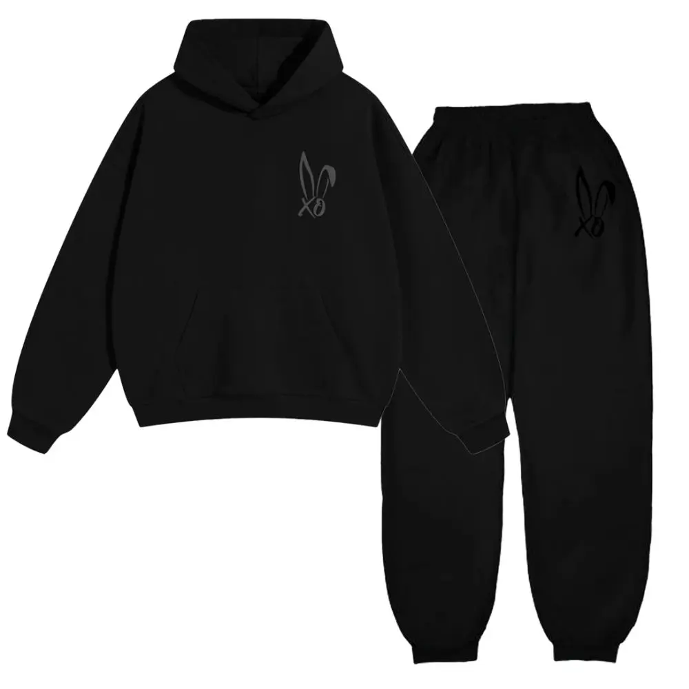 Men's Xo Logo Black 2-Piece Sweatsuit Set - Casual Top & Pants Clothing for Daily Wear