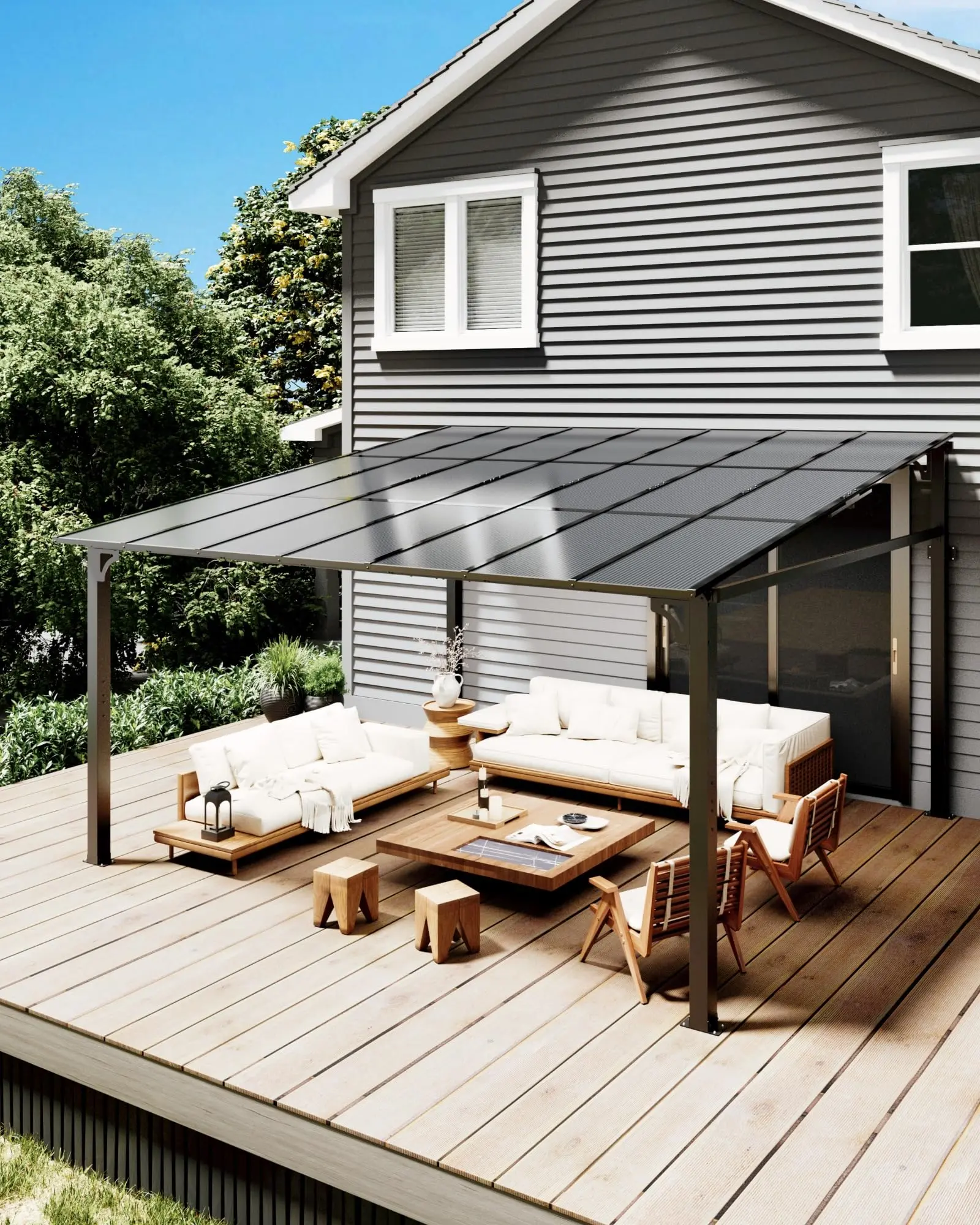 【GARVEE】12x14ft Wall-Mounted Lean-to Gazebo, Aluminum Frame & Polycarbonate Roof - Outdoor Patio Cover for Deck, Yard, Party (UV-Resistant & All-Weather)