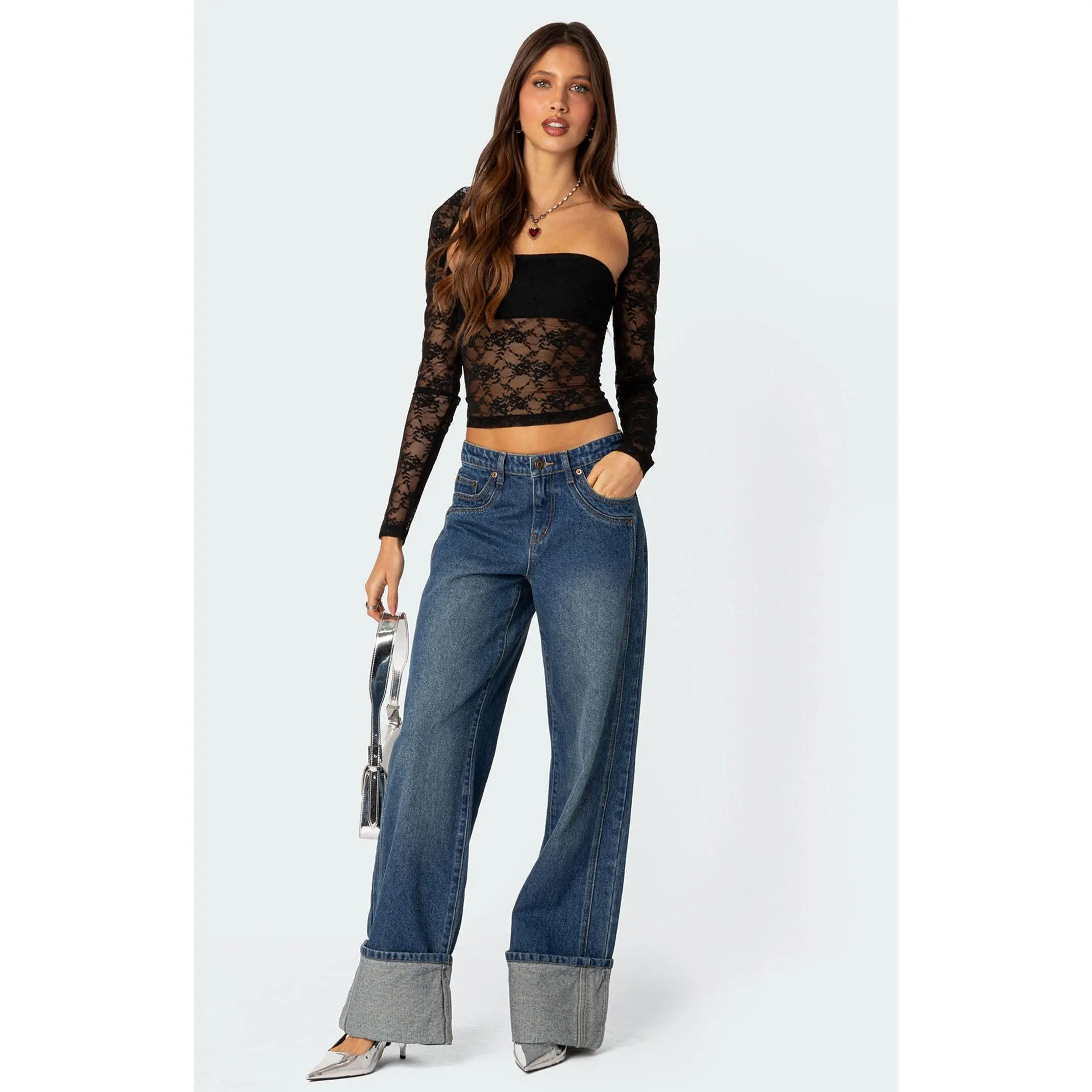 Edikted Women's Vesper Cuffed Low Rise Jeans