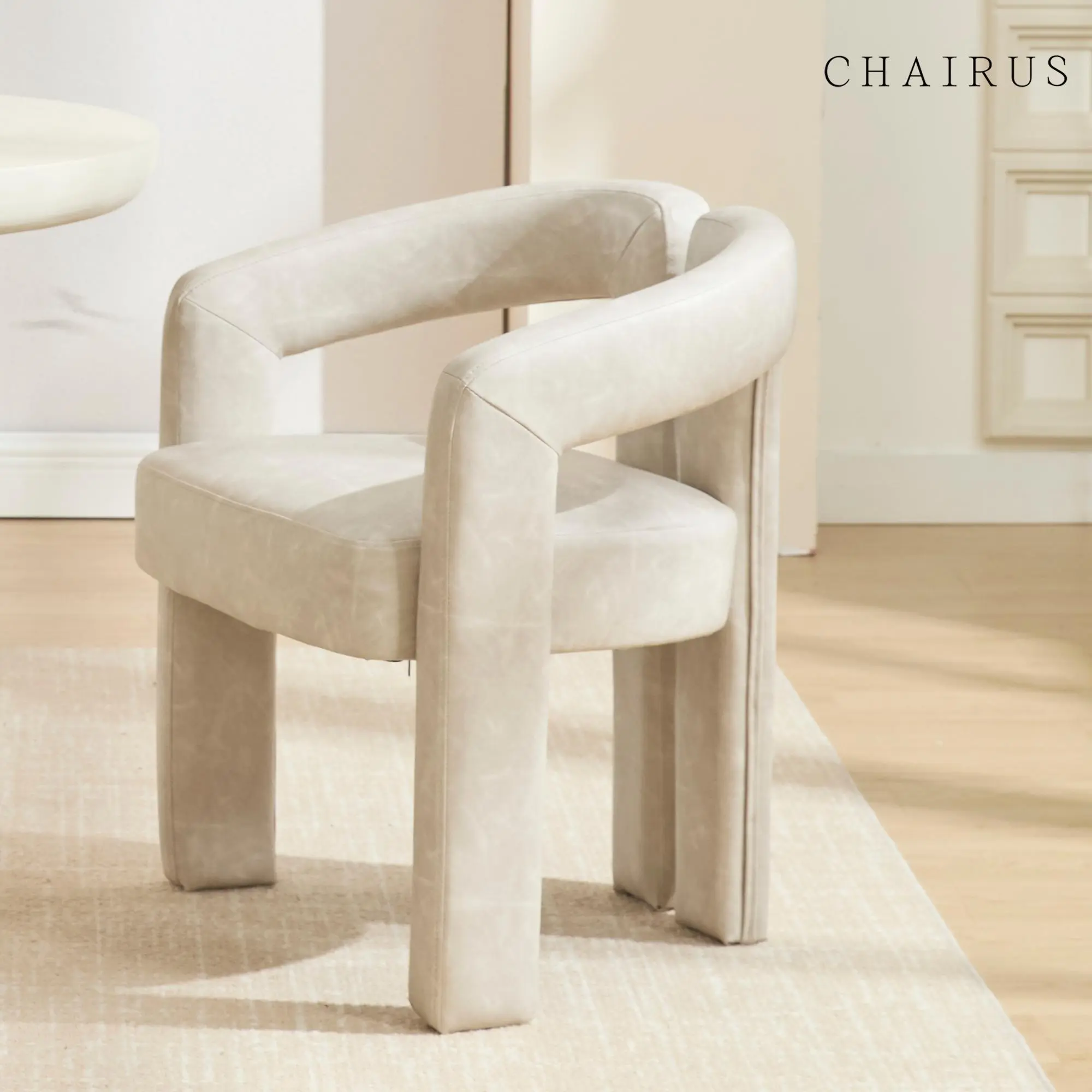 CHAIRUS Leather Modern Barrel Dining Chair - Upholstered Arm Accent Chair, Comfy Indoor Furniture for Dining Room, Living Room, Grey, Chairs