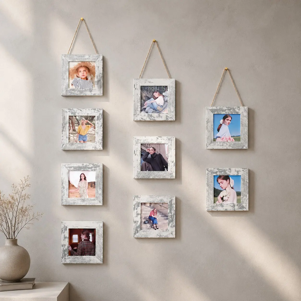 Wall-Mounted Photo Frame Collage, 4-Inch Square Photos, Aesthetic Home Decor, Perfect for Christmas and Halloween Family Photos, Picture Frames Collage