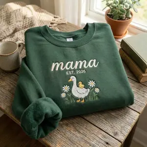 [MADE IN US] EMBROIDERED Mama Goose Sweatshirt, Personalized New Mom Crewneck, Custom Floral Mama Shirt, Mother's Day Gift