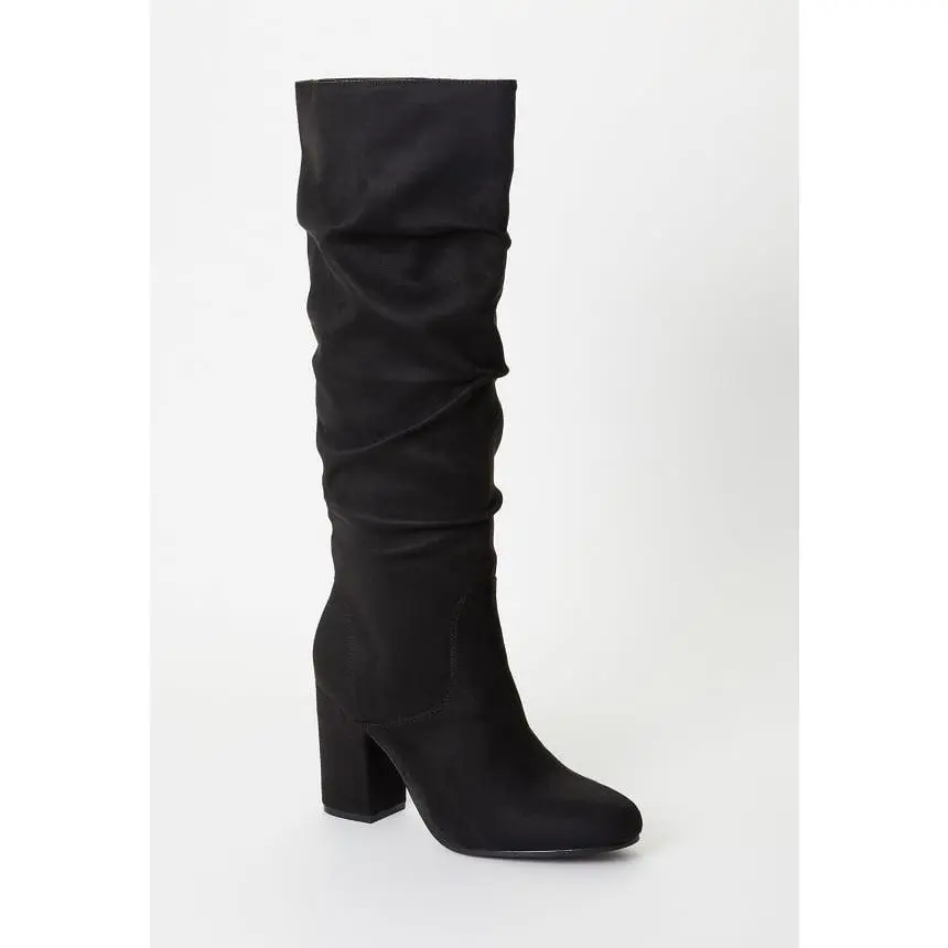 Women's Knee-High Boots in Chic Faux Suede, 16.25" Shaft Pull-On Design with a Pointed Toe and Comfortable Block Heel for Alternative Style, Comfortable Heels, Footwear, Stylish, Heels For Women