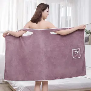 Wearable Towel Unisex, Quick Drying No Hair Loss, Women's After Shower Robe (Red Purple, Small)