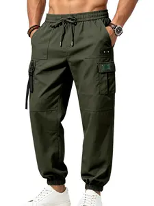 Men's Cargo Jogger Pants, Elastic Waist Drawstring Multi-Pocket Casual Pants, Lightweight Tapered Hiking Work Pants For Outdoor Street Daily Athletic Wear