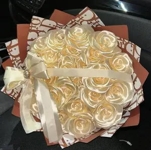 Eternal Ribbon Rose Ramo Handmade Forever Flower Bouquet Ramo de Rosas Artificiales Eternas Preserved Romantic Gift for Her Wedding Quinc