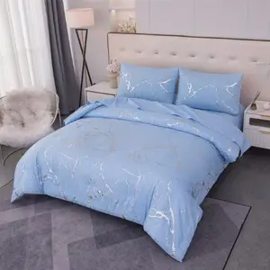 Modern Simple Blue Marble Texture Embossed Bedding Set, Washable Ultra Soft Three-Piece Set, Comfortable Bedroom Essentials, Soft Bedding Sets