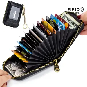RFID Credit Card Holder - Multi-compartment Simple Zip Around Card Case, Casual Portable Card Organizer