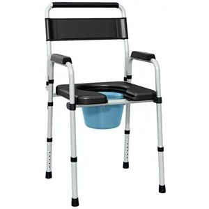 Multifunctional bedside commode chair with seven height levels foldable non slip base and stable armrest back support suitable for daily use of elderly adults and disabled people in bedrooms and bathrooms for home care assistance