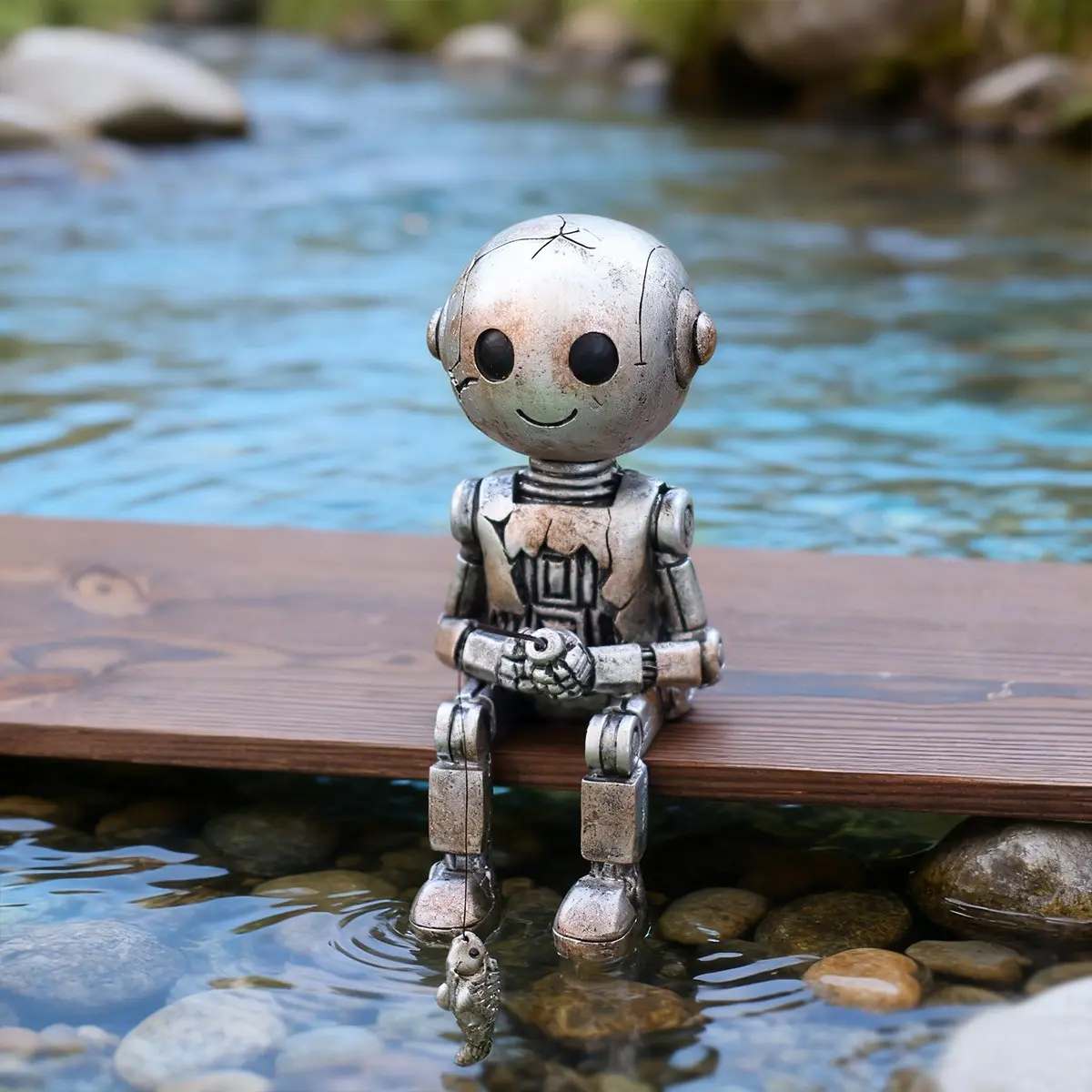 Realistic Robot Fishing Resin Statue, Elegant Decoration for All Seasons, Garden Aquarium Scene Setter, Housewarming Holiday Gift, Garden Accessories, Exterior Decorative Statues, Resin Sculptures