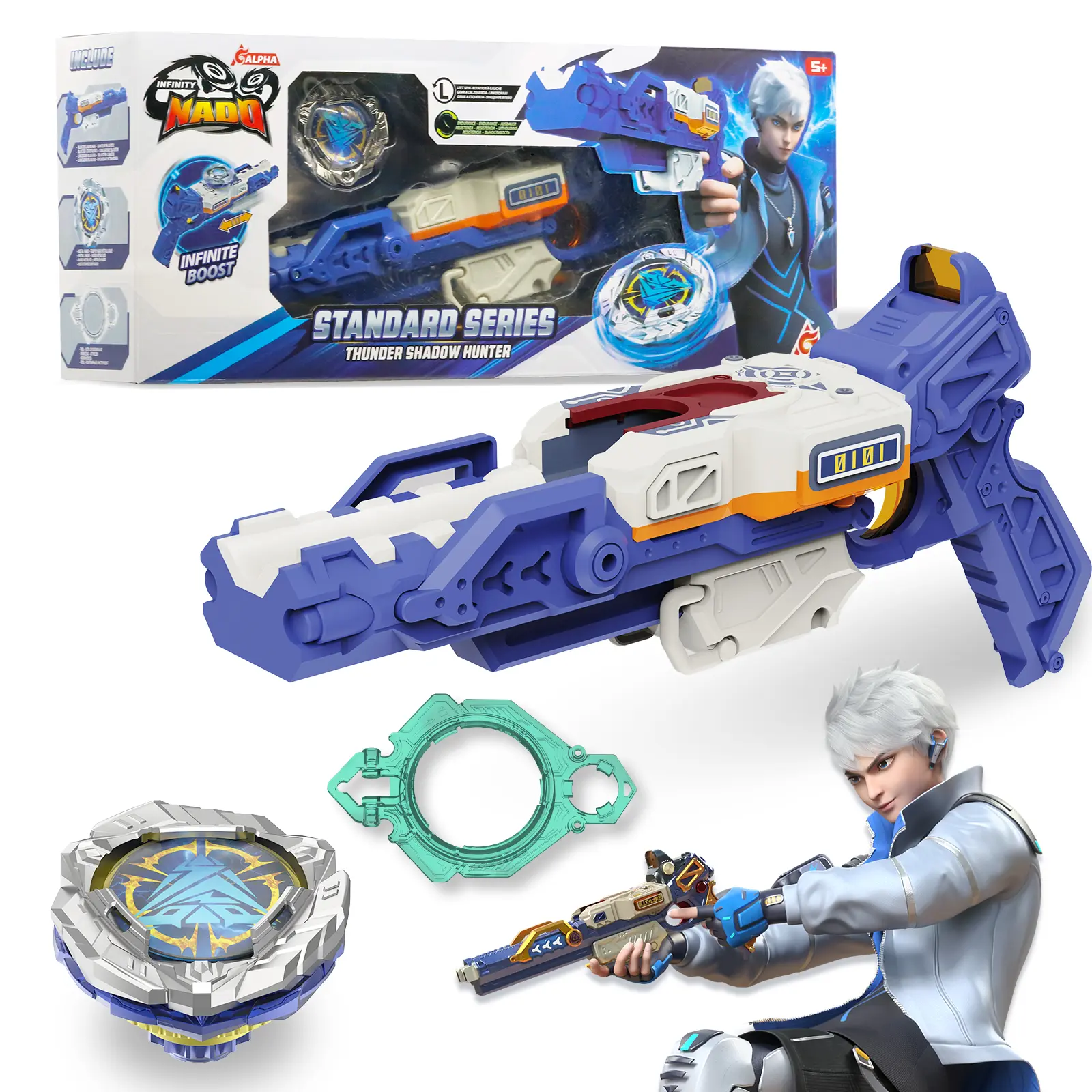ALPHA GROUP INFINITY NADO S7 Battle Top Starter Pack Set with Bow-Shaped Launcher Infinite Acceleration, Metal Defense Type Battle Toy, Right-Spinning Top Game Toys for Boys Girls 5+, Anime Design Durable