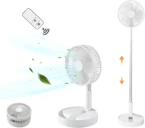 Portable Pedestal Fans Folding Standing Fan Foldable Desk Fan with 7200Mah Battery Remote Control 4 Speed Camping
