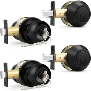 Black Keyed Alike Entry Knobs Front Door Locks Exterior Lockset and Single Cylinder Deadbolt Combination Set, 2 Pack