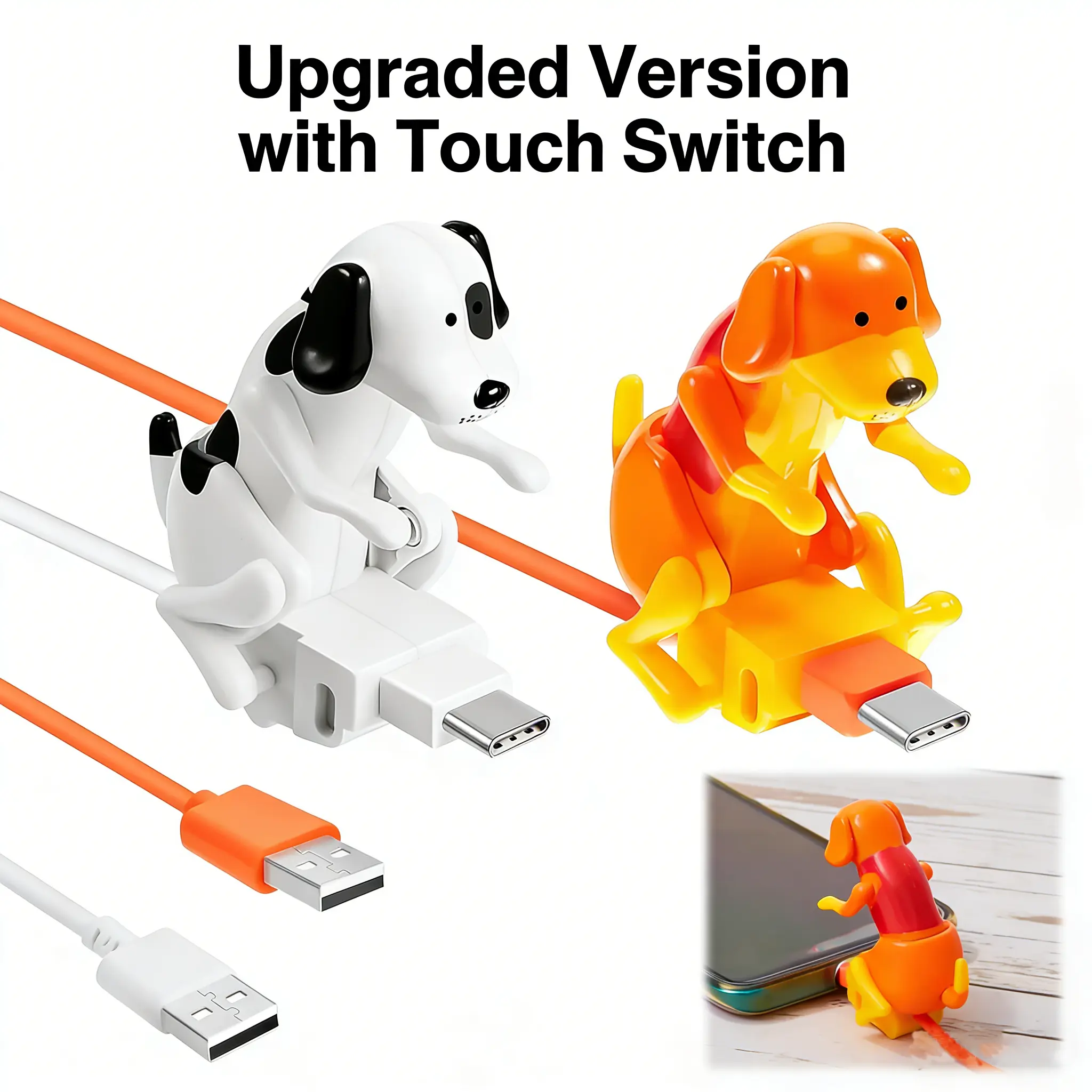 Upgrade!!-With Touch Swtich, Funny Dog Charging Cable Dog With Touch Switch, Smartphone Funny USB Cable, USB Data Transmission, Christmas Gift, Presents for Charging of Mobile Phones, Compatible with Type-c/iPhone, Charger, 1.2M