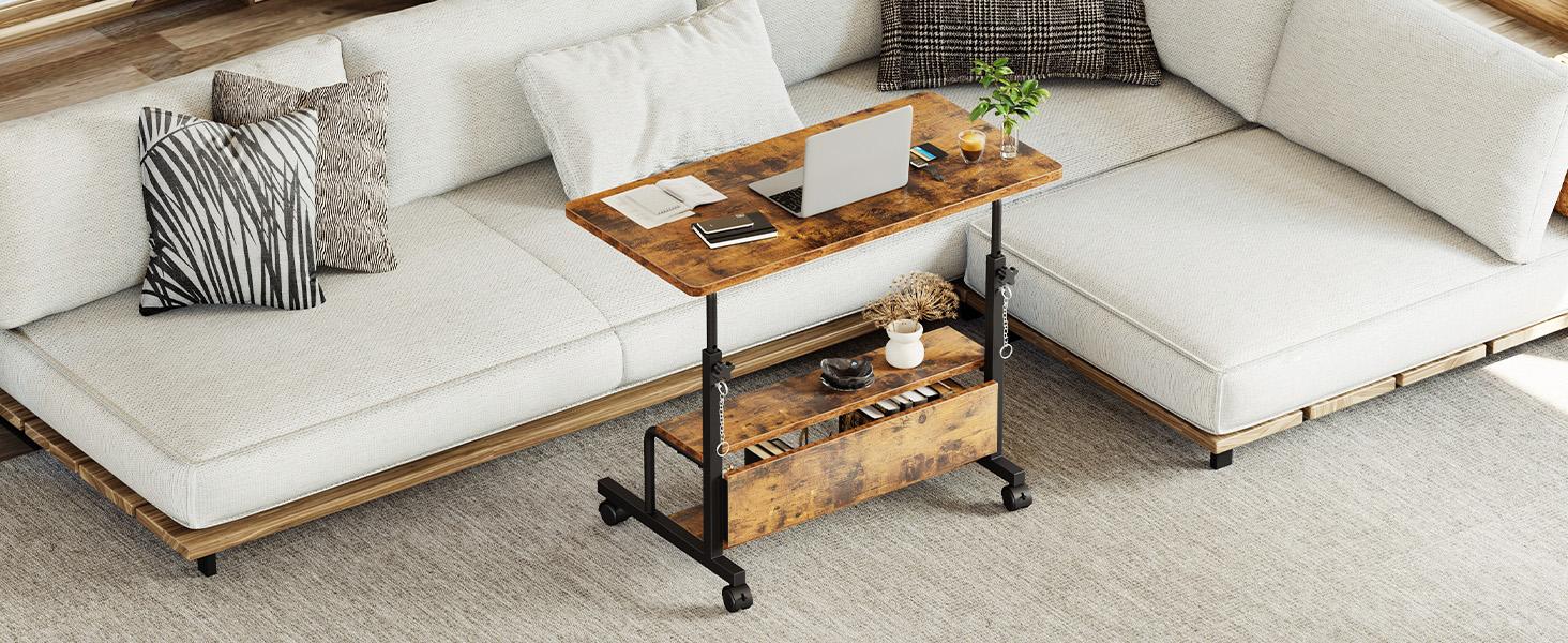 Laptop Desk Adjustable Desk Small Standing Desk Home Office Desks for Small Spaces Portable Desks Table for Bedrooms,Mobile Rolling Computer Work Desks on Wheels