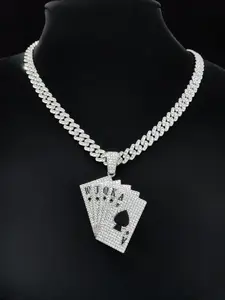 Creative Poker Shaped Pendant & 9mm Miami Cuban Link Chain Necklace, Punk Hip Hop Jewelry for Party, Daily Decor, Trendy All-match & Exquisite Jewelry for Birthday Gift