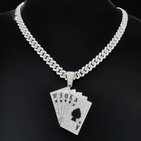 Poker-Shaped Pendant Cuban Chain Necklace, Punk Hip-Hop Jewelry for Parties and Daily Wear, Versatile Birthday Gift, Cuban Necklaces
