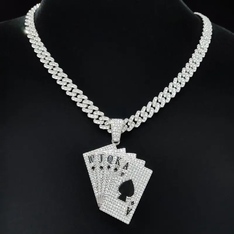 Poker-Shaped Pendant Cuban Chain Necklace, Punk Hip-Hop Jewelry for Parties and Daily Wear, Versatile Birthday Gift, Cuban Necklaces
