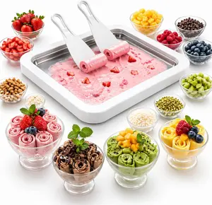 Electric Countertop Ice Cream Roller Maker - At-Home Ice Cream Maker for Rolls, Sorbet & Dairy-Free Frozen Yogurt with Spade (White) summerwins
