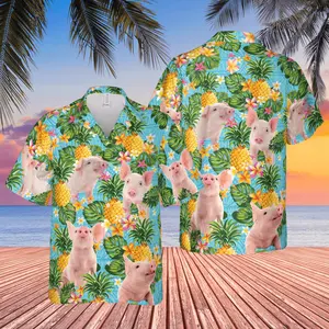 Pineapple Hawaiian Theme For Pig Lovers All 3D Printed Hawaiian Shirt, Trendy Hawaiian Shirt for Men and Women, All over Print Hawaiian Perfect for Beach, Vacation, or Casual Summer Outfit