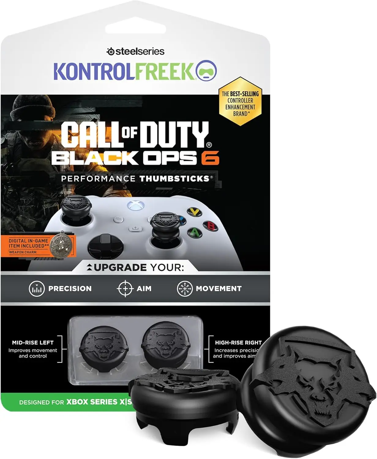 KontrolFreek Call of Duty: Black Ops 6 Performance Thumbsticks for Xbox One and Xbox Series X | 1 High-Rise, 1 Mid-Rise | Black