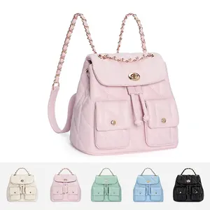 CLUCI HolidayHaul Fall Small Backpack Purse for Women,Vegan Leather Backpack for Woman Quilted Bookbag Crossbody Bag Chain Compact