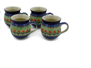Set of 4 Bubble Mugs 12oz Maraschino Glass Coffee Tea Cups Durable Modern Drinkware Set