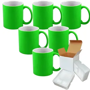 6-Pack of 11oz Green Fluorescent Neon Sublimation Mugs with Foam Support Shipping Boxes