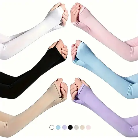 Unisex Black Sports Sleeves (5-Pack, 12.5 in) - Breathable Cooling & UV Protection Stretch Compression Upper Arm Sleeves with Thumb Hole, Polyamide Spandex, for Cyclists, Drivers, Outdoor Sports