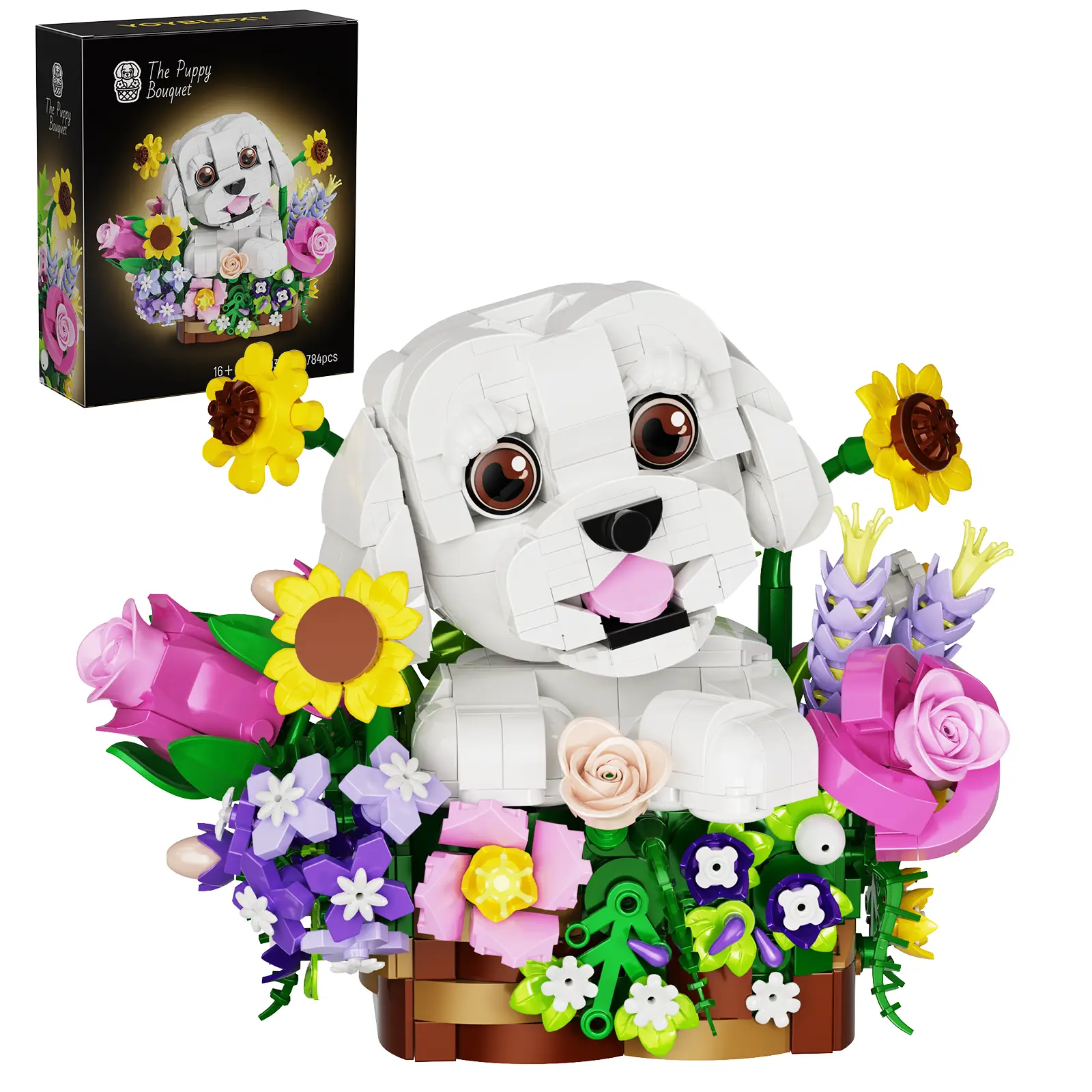 Creative Poodle Dog Flower Basket Building Set – Cute Puppy Floral Arrangement Kit for Adults, Decorative Pet-Themed Brick Display, Ideal Gift for Christmas & Dog Lovers