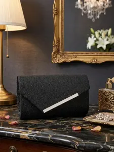 Women's Elegant Glitter Envelope Clutch, Asymmetrical Silver Color Trim, Sparkle Finish, Perfect for Weddings, Proms, Formal Events