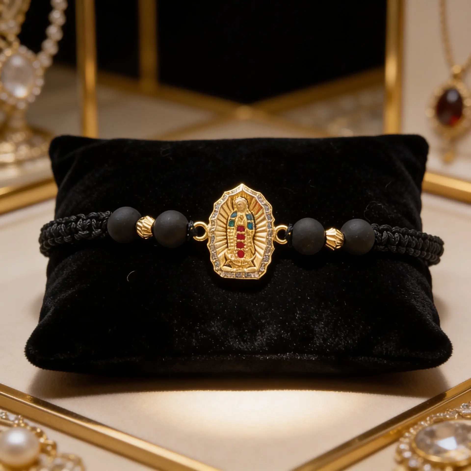 Pulsera Virgen Guadalupe. 2 balines 4mm / Oro Amarillo 18k