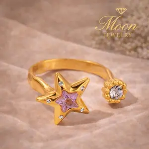 Star Crystal Statement Ring – 18K Gold PVD Stainless Steel