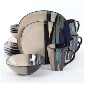 Gibson Elite Althea Reactive Dinnerware Set, Teal, Service for 4 (16pcs)