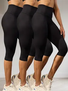 Women's Capri Pants, 3-Pack High Waist Soft Tummy Control No-See-Through Workouts Runnings Yoga High Waisted Athletic Leggings, Sporty Style