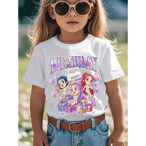 Soft Breathable Birthday Girl Cute Chibi Kpop Funny Kids Bday T-Shirt for Kids | Boys & Girls Graphic Tee - Round Neck Shirt for Early Elementary - Birthday Party Outfit or Everyday Play Clothes - Easy-Care Parent-Favorite Apparel, Kids Casual Wear