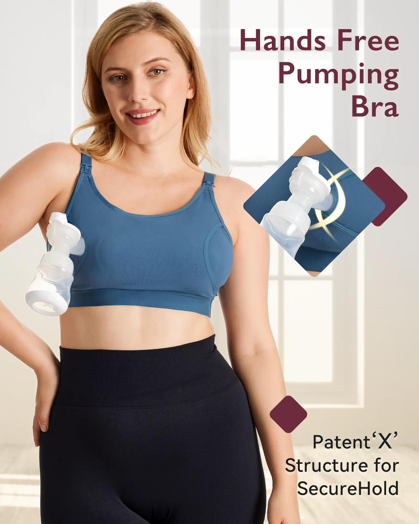 Momcozy Hands-Free Pumping & Nursing Bra, Patent-Protected X-Support, 93% Cotton All-Day Comfort, One-Step Nursing Clasp, Fits Spectra Medela Lansinoh Avent & More HF008/YN08 Maternity  Undies Postpartum Outfits