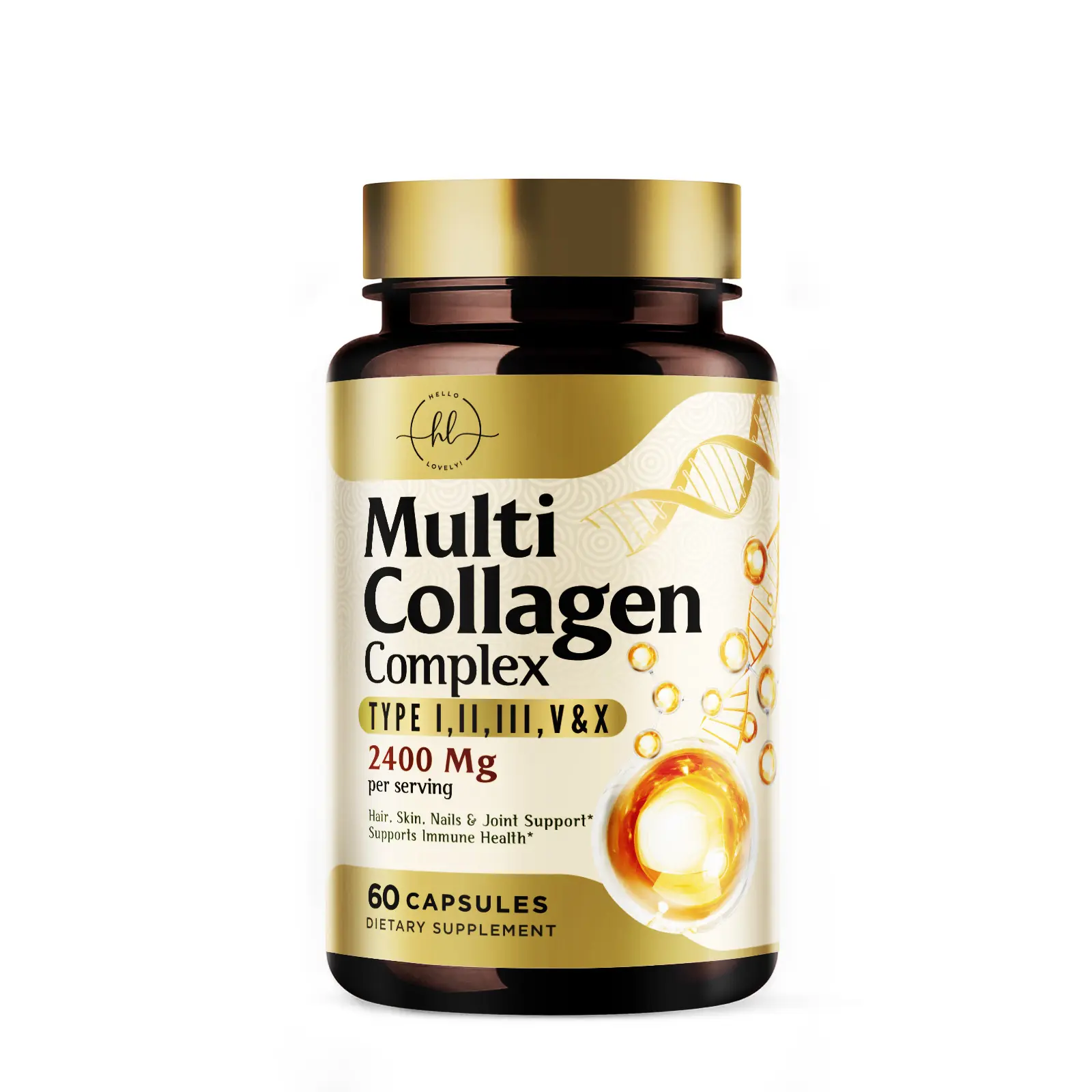 Multi Collagen Peptides 2400mg for Women – Best Hydrolyzed Collagen Complex with 5 Types (I, II, III, V, X) - Grass Fed - Hair, Skin, Nail, Bone & Joint Support for Beauty & Wellness – 60 Capsules collagen peptide
